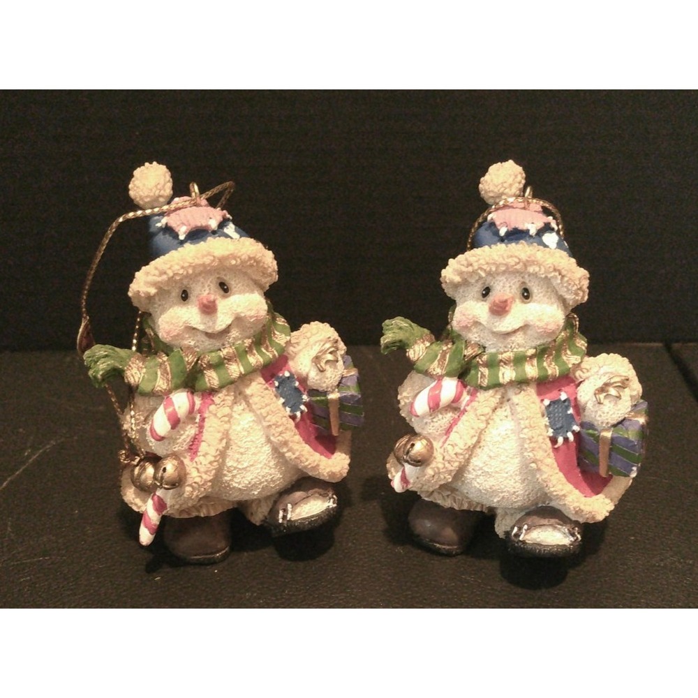 Snowman Winter Christmas Tree Holiday Ornaments Set Of 2 Resin